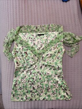 Elie Tahari Silk Green Swirl Print Blouse